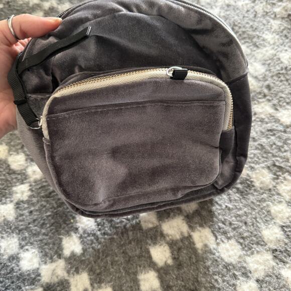 Velvet Mini Backpack Womens Small Gray Black Convertible Straps Purse Bag Casual - Picture 2 of 9